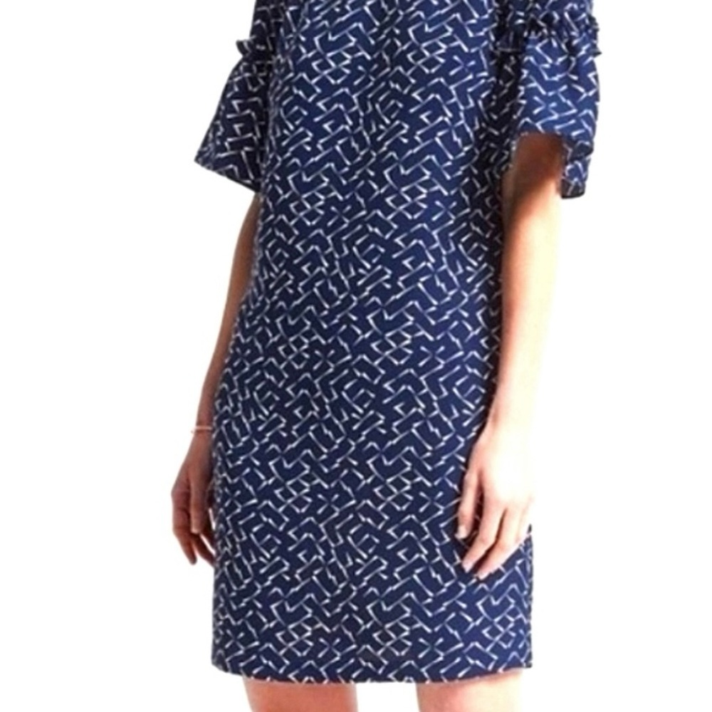 Banana Republic Puff Sleeve Shift Dress Navy Geometric Print Size Small